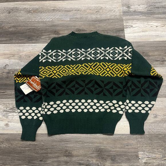 Vintage 70s 80s Beldoch Popper Green Mens Medium Pullover Crewneck Sweater - Picture 3 of 9